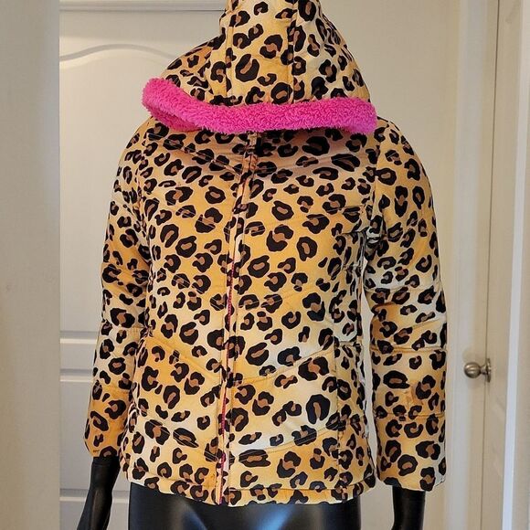 GIRLS WINTER CHEETAH PINK BUBBLE JACKET - Picture 1 of 15